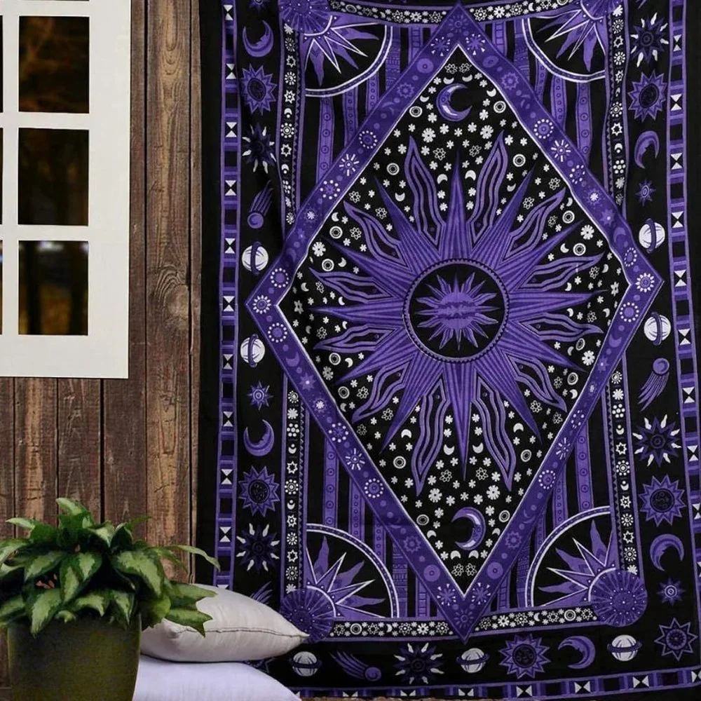 Twin Size Star Sun Purple Boho Style Wall Bed Decor Cotton Tapestry NEW